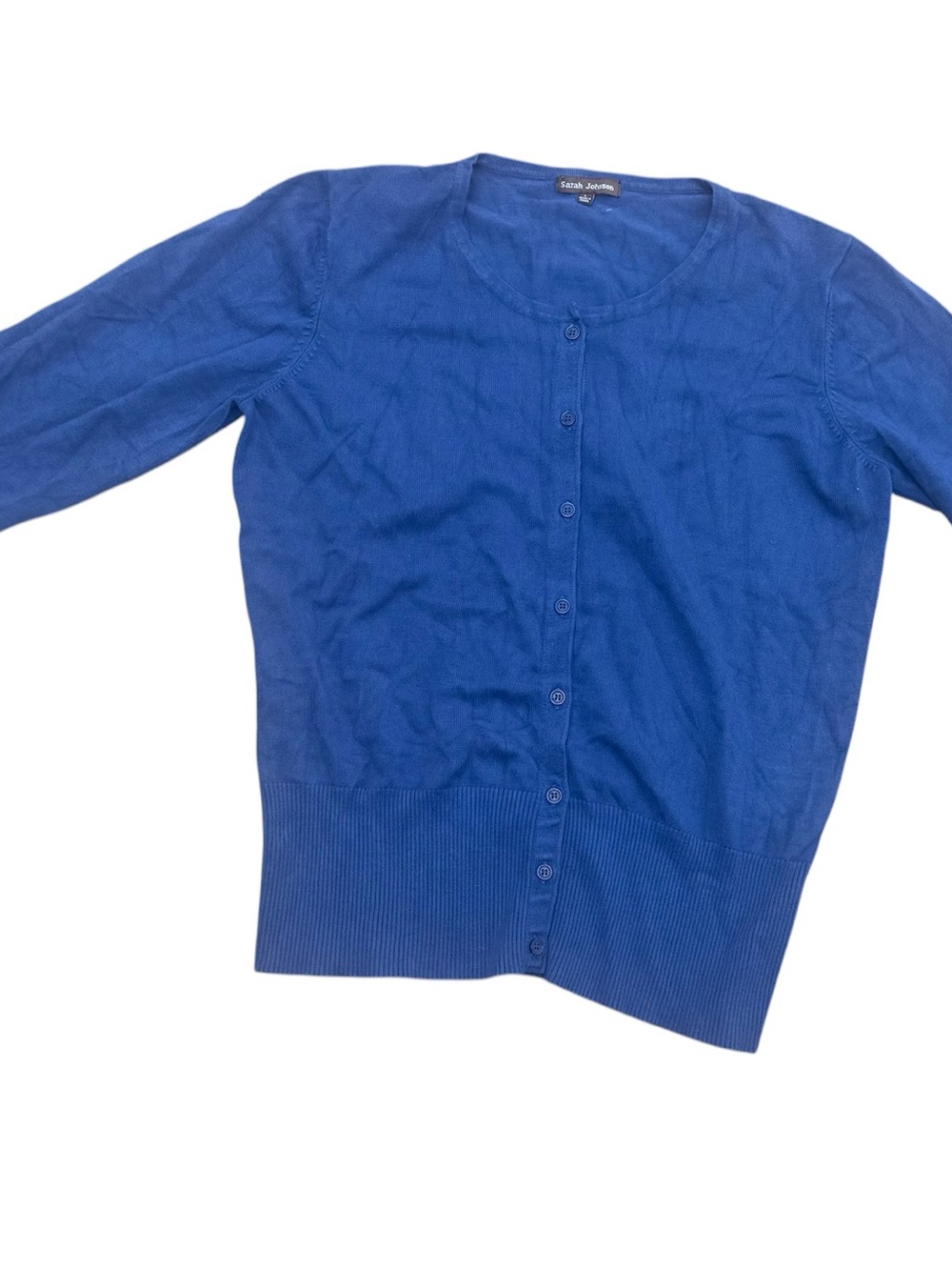 Woman’s Blue Button-Front Crewneck Cardigan - Picture 9 of 12